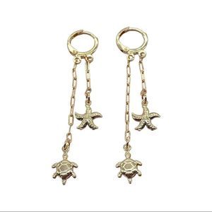 18k Gold Filled Starfish and Turtle Dangling Earrings